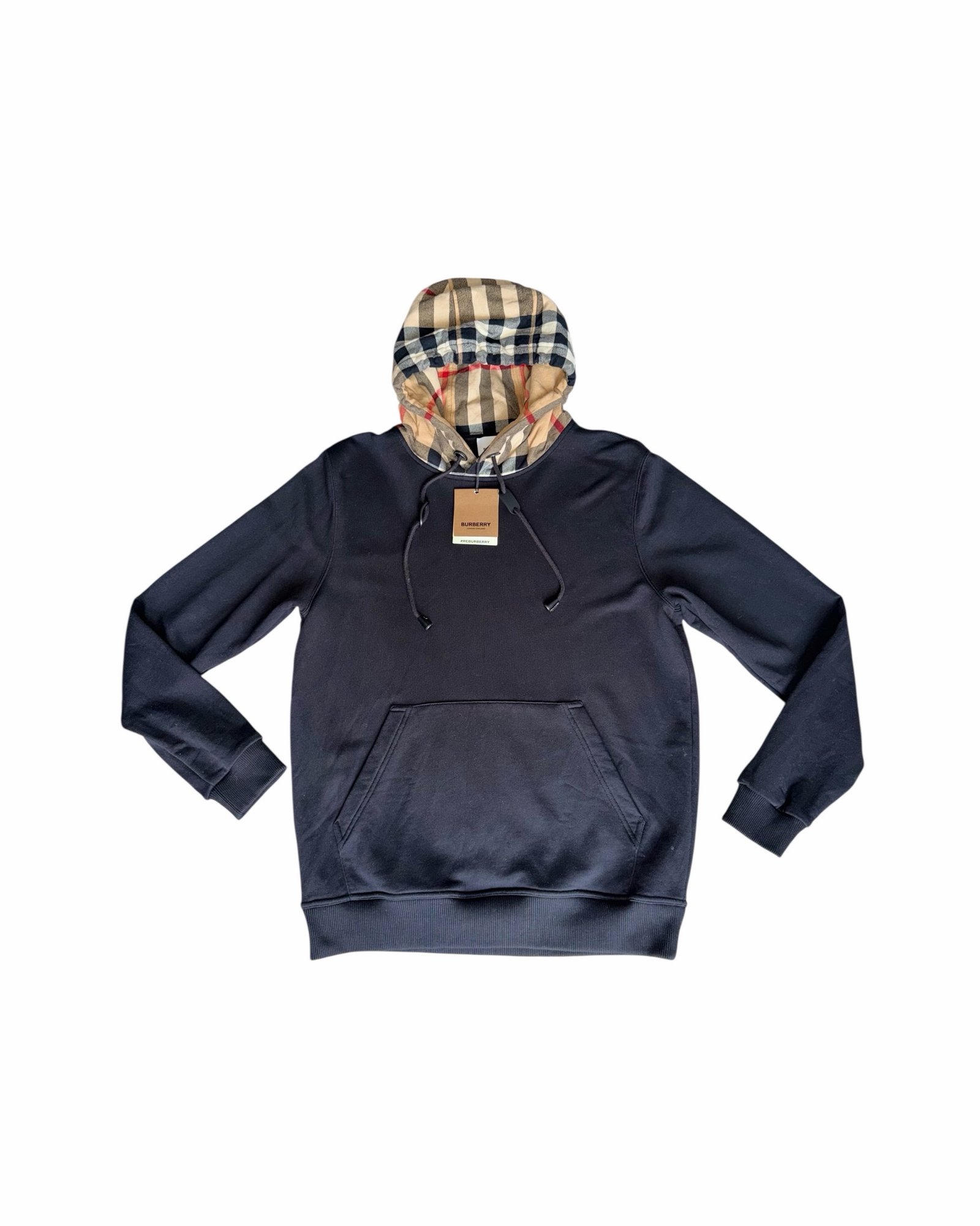 Burberry Check Hood Cotton Blend Hoodie