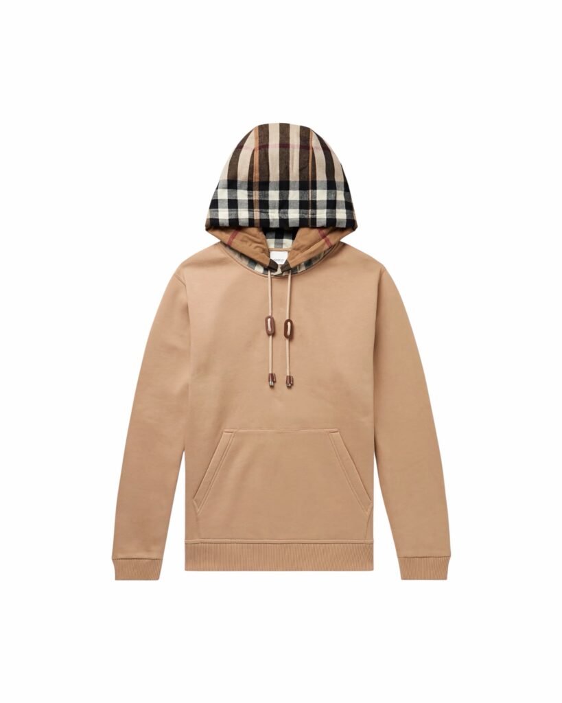 Burberry Check Trim Cotton Blend Hoodie