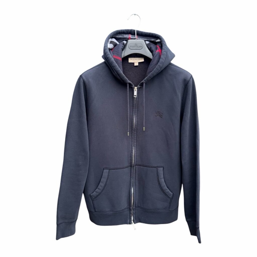 Burberry London Navy Zip Up Check Hoodie