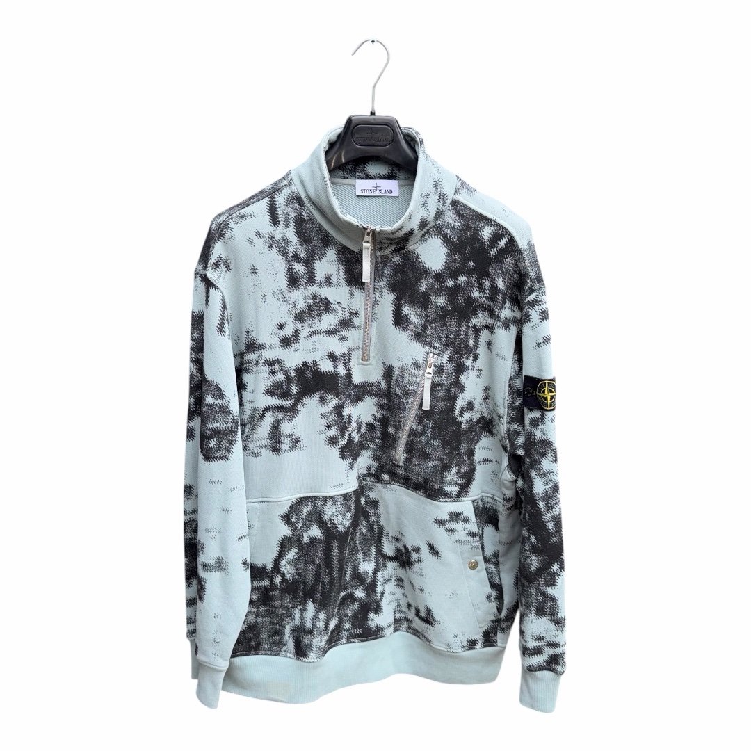 Stone Island Blue Organic Camo Zip Sweatshirt